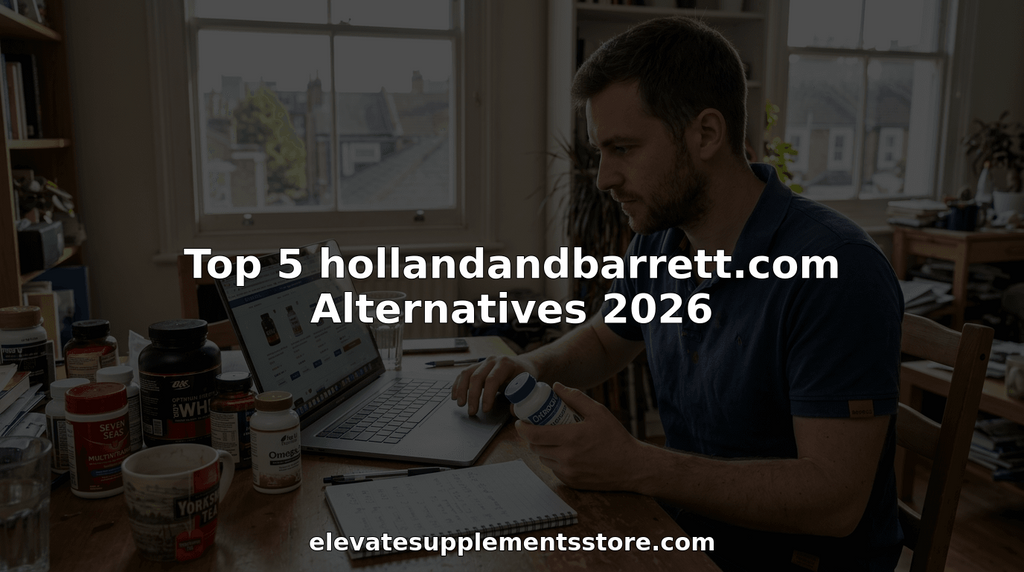 Customer comparing supplement retailers at home
