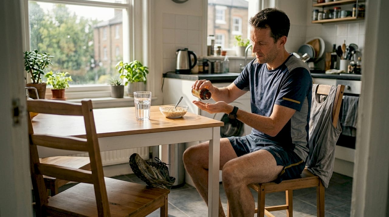 Runner taking joint health supplement after exercise