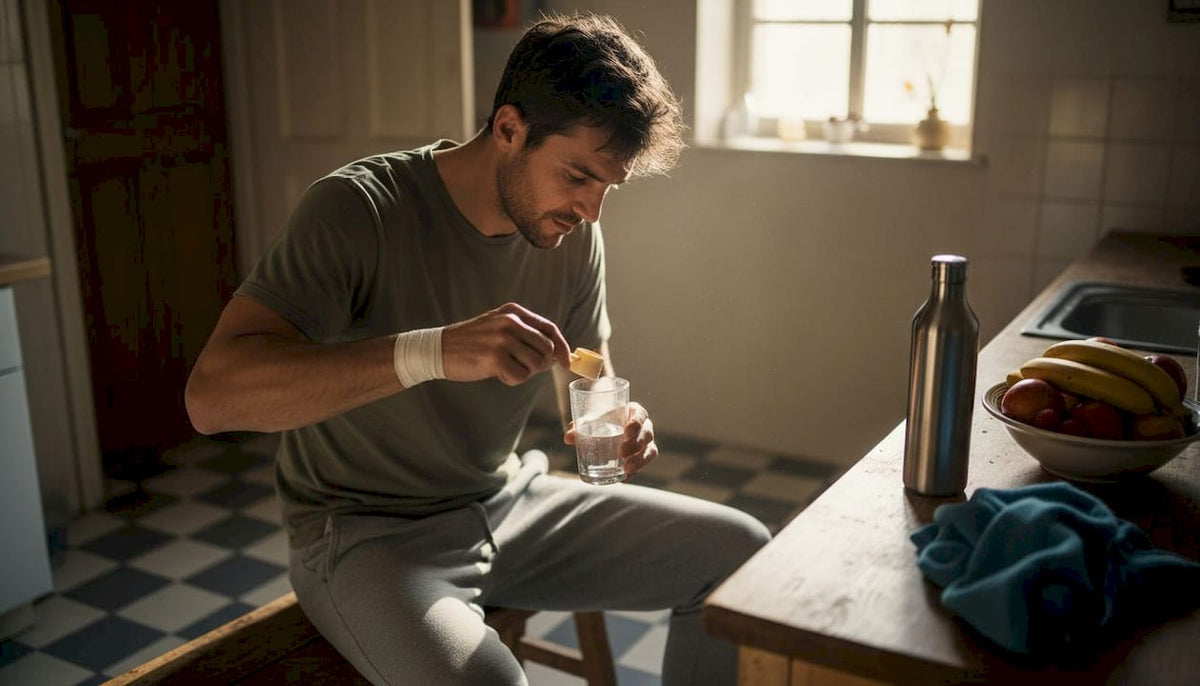 Athlete mixing amino acid recovery drink