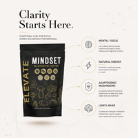Elevate Mushroom Coffee by ElevateSupplementsNI featuring Lion's Mane and adaptogenic mushroom ingredients in a coffee cup.