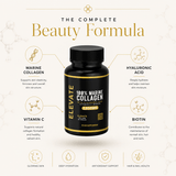 Elevate Marine Collagen supplement bottle with hyaluronic acid, vitamin C, and biotin from ElevateSupplementsNI.