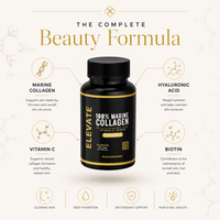 Elevate Marine Collagen supplement bottle with hyaluronic acid, vitamin C, and biotin from ElevateSupplementsNI.