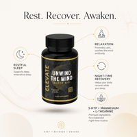 ElevateSleep Aid bottle with supplement capsules containing 5-HTP, magnesium, and L-theanine for natural sleep support.