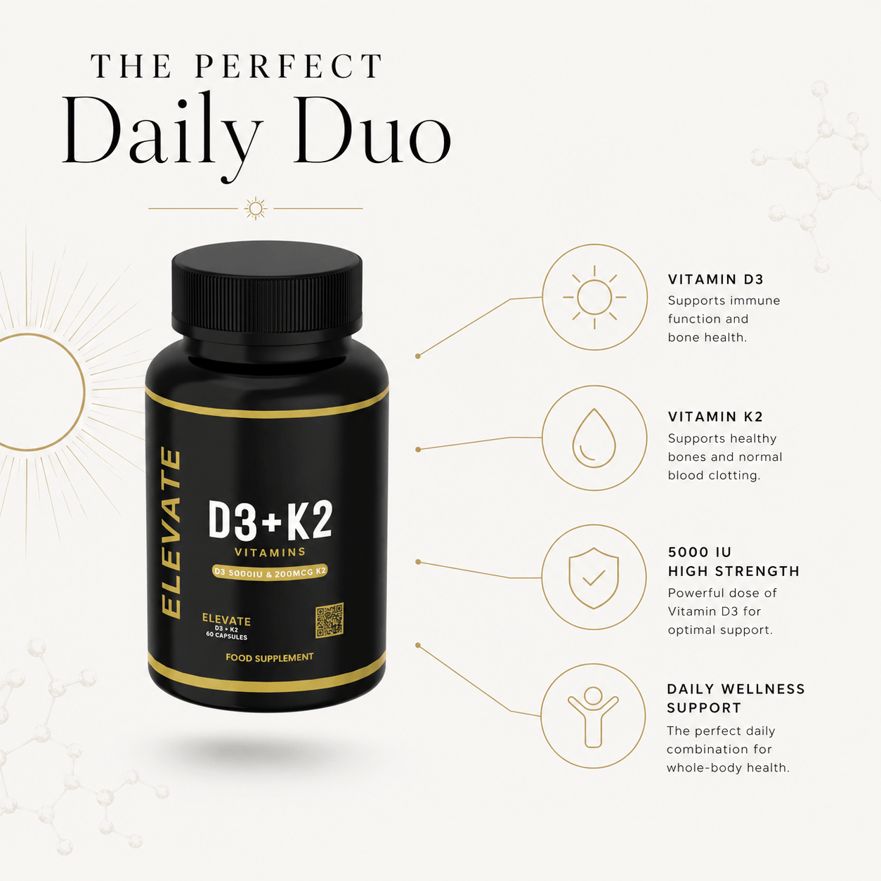 Elevate D3 + K2 5000 IU | High Strength Vitamin D3 & K2