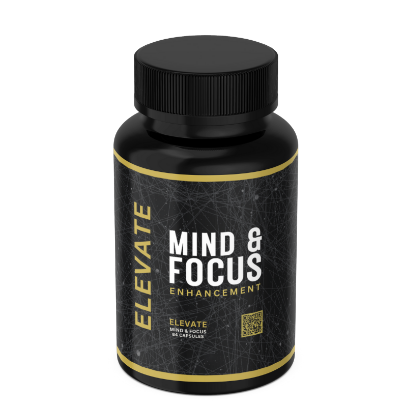 Elevate Mind & Focus supplement by ElevateSupplementsNI featuring capsules with Alpha GPC and Acetyl-L-Carnitine for mental clarity