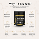 Elevate L-Glutamine supplement in a 500g container, ultra-micronized powder for fitness and muscle recovery.