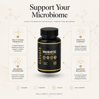 Two bottles of ElevateProbiotic Complex by ElevateSupplementsNI featuring multi-strain probiotics capsules on a white background