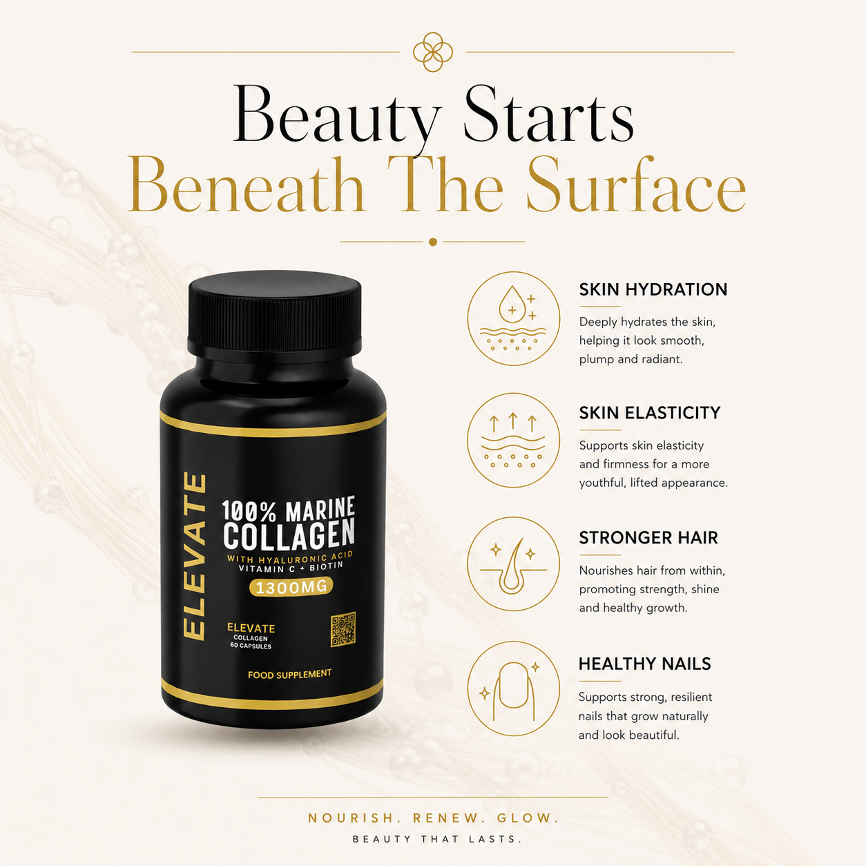 Elevate Marine Collagen | Hyaluronic Acid, Vitamin C & Biotin