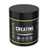 Container of Elevate Creatine Monohydrate powder by ElevateSupplementsNI, showing 500g micronised creatine supplement.
