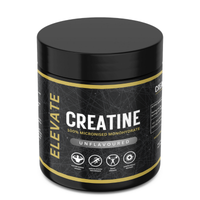 Container of Elevate Creatine Monohydrate powder by ElevateSupplementsNI, showing 500g micronised creatine supplement.