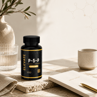 Elevate P-5-P Active Vitamin B6 supplement bottle from ElevateSupplementsNI, showing the label and product packaging.