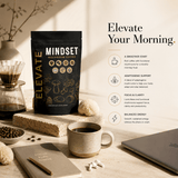Elevate Mushroom Coffee by ElevateSupplementsNI featuring Lion's Mane and adaptogenic mushrooms in a clear coffee mug.