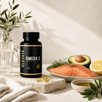 High strength Elevate Omega 3 capsules containing EPA and DHA for cardiovascular and brain health.