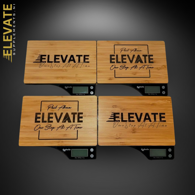3D render of Elevate Scales by ElevateSupplementsNI, showing a modern digital body weight scale with sleek design.