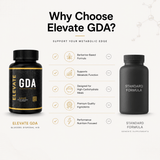 Elevate GDA glucose disposal agent supplement bottle with label showing Berberine, ElevateSupplementsNI branding, and product details.