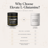 Elevate L-Glutamine powder by ElevateSupplementsNI in a 500g container, ultra-micronized for easy mixing and absorption.