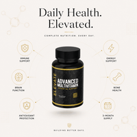 Elevate Multi-Vitamin bottle with colorful capsules, daily vitamins and minerals supplement from ElevateSupplementsNI.