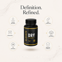 Elevate Dry supplement bottle showing water balance and muscle definition formula by ElevateSupplementsNI on a white background.
