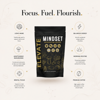 Elevate Mushroom Coffee by ElevateSupplementsNI featuring a cup of coffee infused with lion's mane and adaptogenic mushrooms.