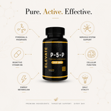 Elevate Supplements Elevate P-5-P active Vitamin B6 supplement bottle with label showing product details and branding.