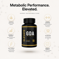 Elevate GDA glucose disposal agent supplement with berberine, shown in a sleek supplement bottle with label details.