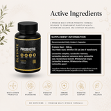 Elevate Probiotic Complex by ElevateSupplementsNI showing a bottle of multi-strain probiotics with capsules on a white background.