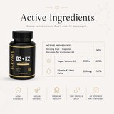 Elevate Supplements Elevate D3 + K2 bottle with 6 capsules, high strength vitamin D3 and K2 for bone health and immune support.