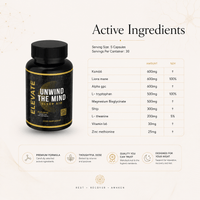 Elevate Sleep Aid supplement bottle with label showing 5-HTP, magnesium, and L-theanine for restful sleep, by ElevateSupplementsNI.