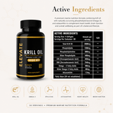 Elevate Krill Oil 3000mg supplement bottle with capsules, featuring Astaxanthin, Omega-3, EPA, and DHA from ElevateSupplementsNI.