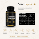 Elevate Turmeric Curcumin & Ginger supplement bottle with black pepper extract, featuring bright label and capsules inside.