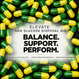 Elevate GDA glucose disposal agent supplement with berberine from ElevateSupplementsNI, showing the product bottle and label.