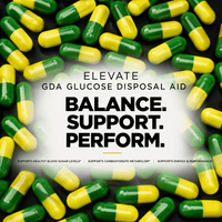 Elevate GDA glucose disposal agent supplement with berberine from ElevateSupplementsNI, showing the product bottle and label.