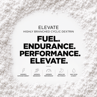 Elevate Highly Branched Cyclic Dextrin supplement in 1kg bag, premium HBCD powder with a white and clear packaging design.