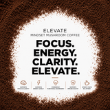 Elevate Mushroom Coffee by ElevateSupplementsNI featuring a package with mushrooms and Lion's Mane for mental focus and adaptogenic benefits.