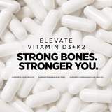 Elevate Supplements Elevate D3 + K2 5000 IU bottle with capsules, high-strength vitamin D3 and K2 supplement for bone health