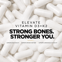 Elevate Supplements Elevate D3 + K2 5000 IU bottle with capsules, high-strength vitamin D3 and K2 supplement for bone health