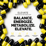 Elevate Thyroid & Metabolism Support supplement bottle with Iodine, Selenium, and L-Tyrosine capsules from ElevateSupplementsNI.