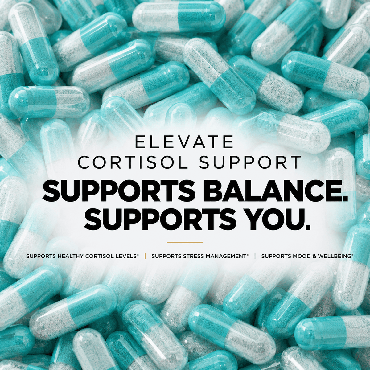 Elevate Cortisol Support supplement by ElevateSupplementsNI with rhodiola, L-theanine, and magnesium capsules.