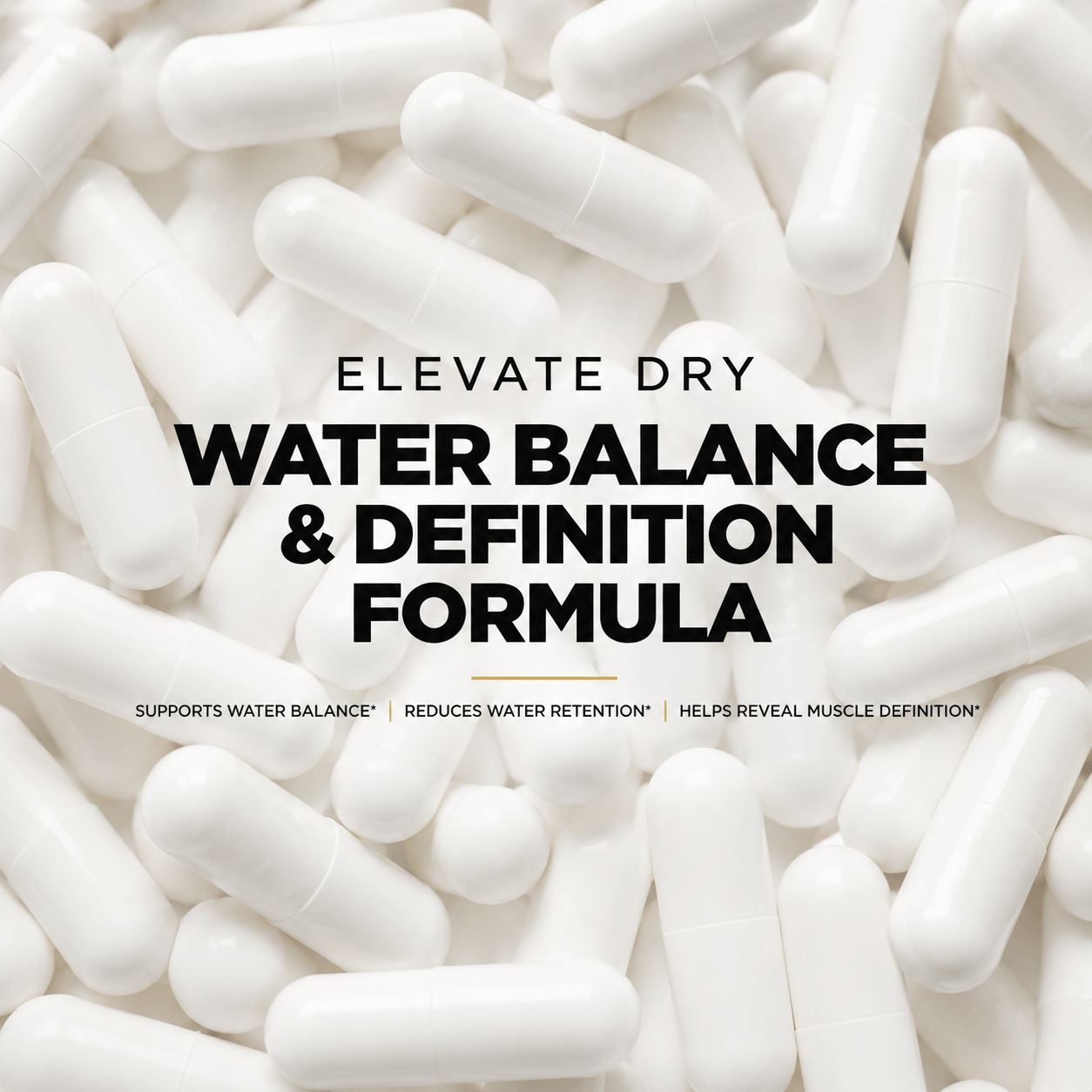 Elevate Dry water balance and definition supplement by ElevateSupplementsNI, showing the product container with label and cap.