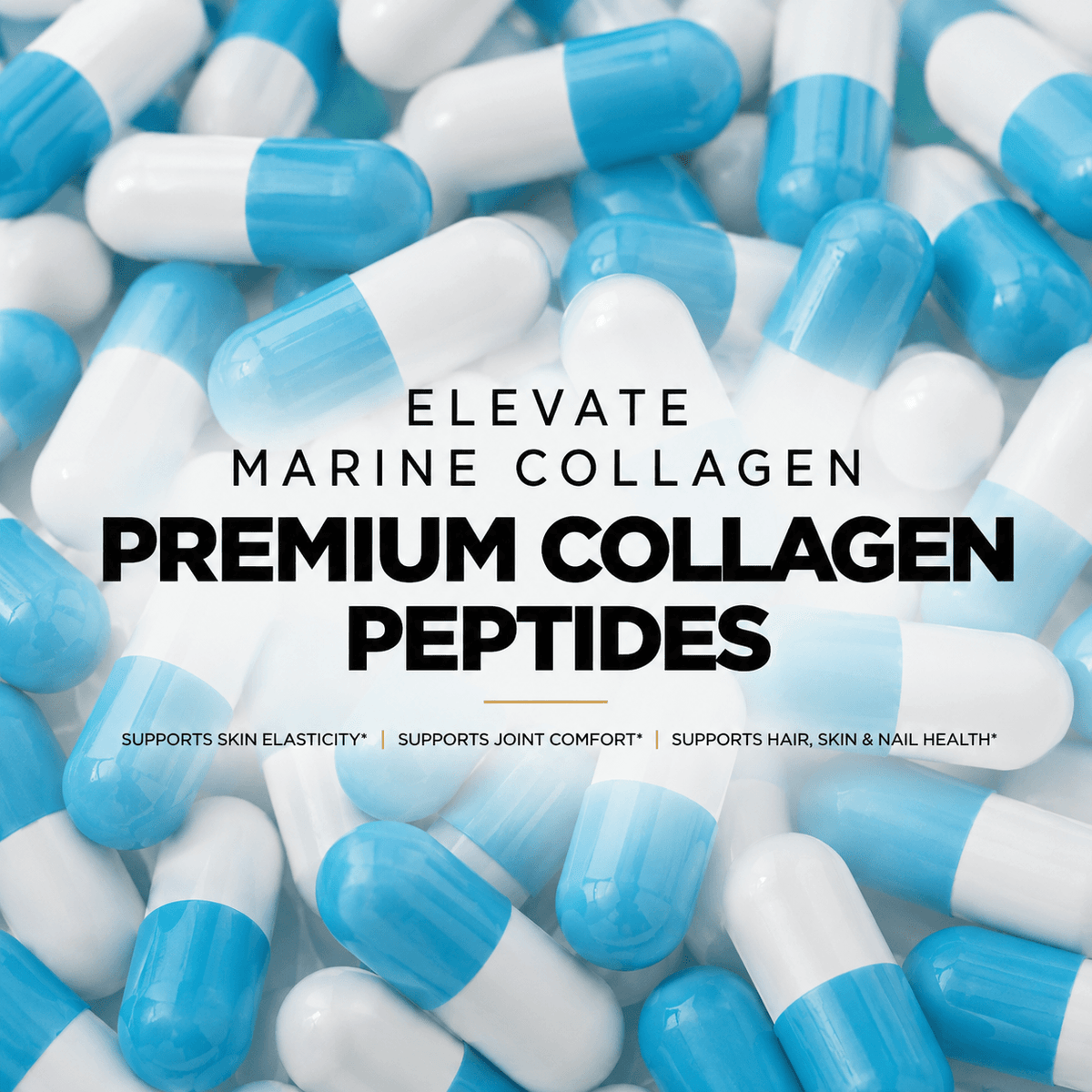Elevate Marine Collagen supplement bottle featuring hyaluronic acid, vitamin C, and biotin from ElevateSupplementsNI.