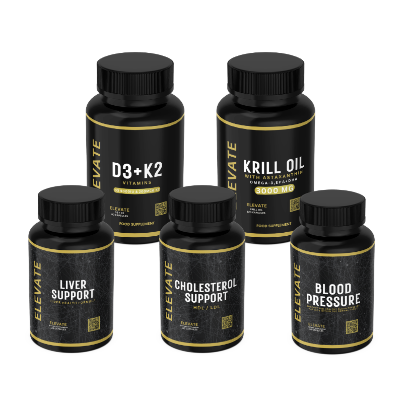 Elevate Complete Health Support Stack | D3 + K2, Krill Oil, Cholesterol, Liver & Blood Pressure Support