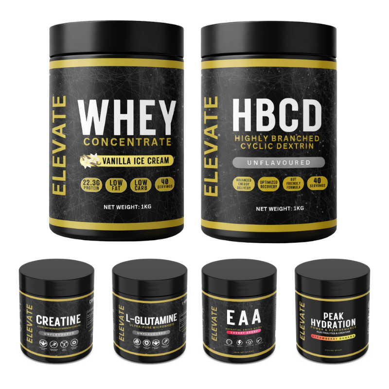 Elevate Complete Sports Nutrition Stack | Whey, Creatine, EAAs, HBCD, L-Glutamine & Peak Hydration