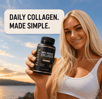 Elevate Marine Collagen supplement bottle with hyaluronic acid, vitamin C, and biotin, featuring a sleek label design.