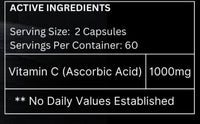 High-strength Elevate Vitamin C 1000mg supplement bottle with label, showcasing the supplement's branding and dosage information.