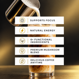 Elevate Mindset Mushroom Coffee by Elevate Supplements in 180g container, featuring brewed coffee with mushroom extract for focus and energy