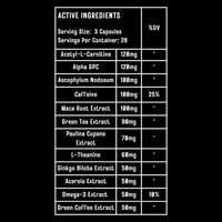 Elevate Mind & Focus supplement by ElevateSupplementsNI, featuring Alpha GPC and Acetyl-L-Carnitine, shown in a focus and mental clarity panel.