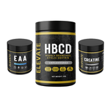 Blue Elevate Training Stack box featuring creatine, HBCD, and essential amino acids for workout performance and recovery.
