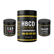 Elevate Training Stack with cherry-flavored creatine, HBCD, and essential amino acids in a colorful supplement container.