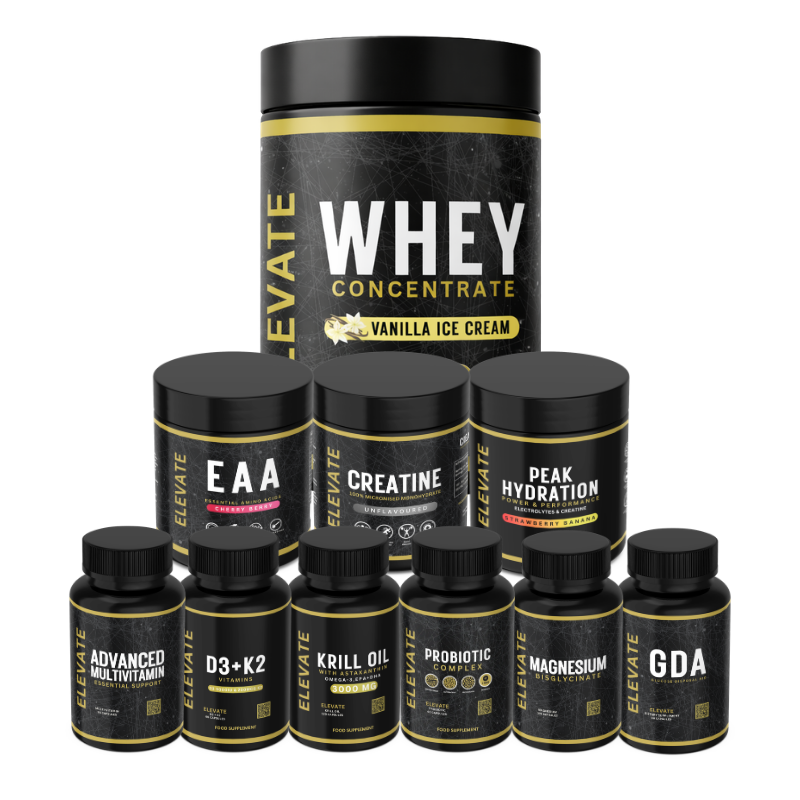 Elevate Ultimate Elevate Stack | Multivitamin, D3 + K2, Krill Oil, Probiotics, Magnesium, GDA, Creatine, EAAs, Peak Hydration & Whey Protein