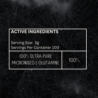 ElevateSupplementsNI Elevate L-Glutamine 100% Ultra Micronised powder in a 500g container, shown in a clean, white scoop.